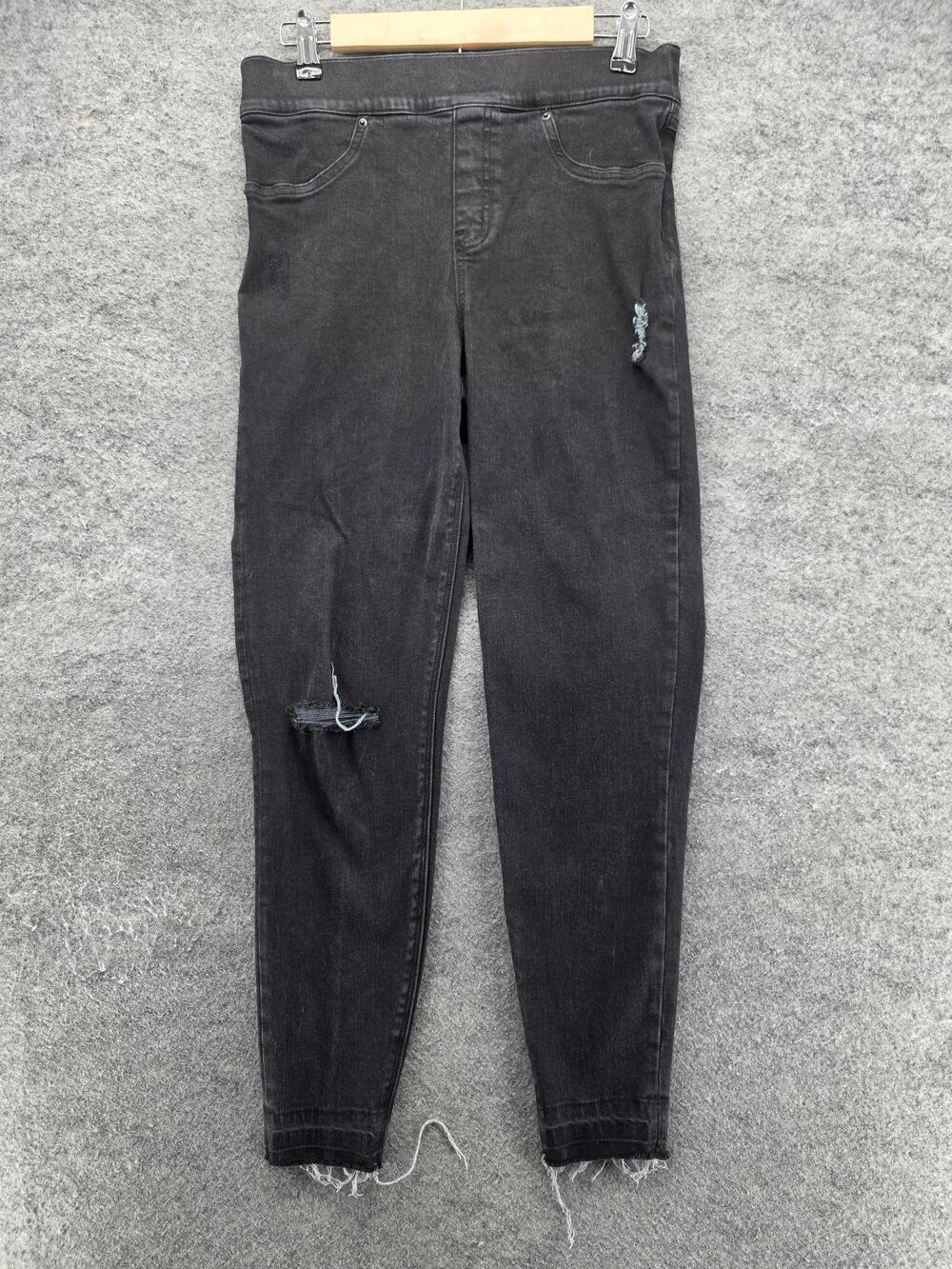 Spanx Jeans Womens Medium Gray High Rise Skinny Distressed Frayed Hem Stretch